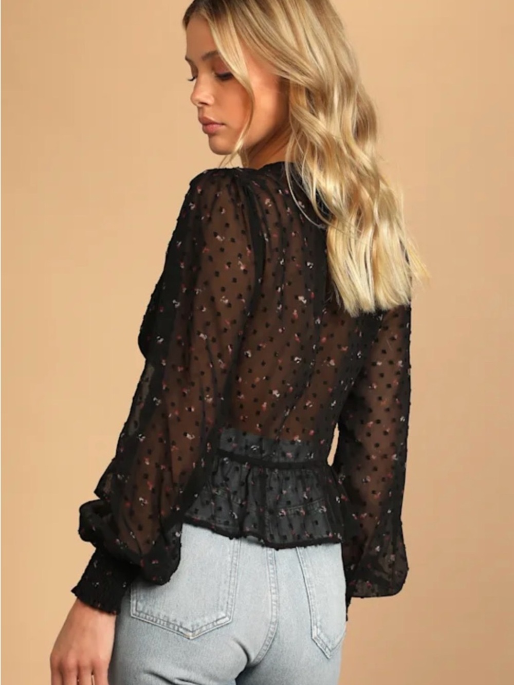 Lulus Best Mood Black Floral Print Long Sleeve Button-up Blouse - Size M - NWOT - Picture 3 of 12